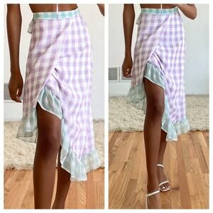 Lulus Alessia Blue/Purple Gingham FauxWrap Skirt L